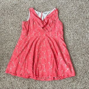 Eliza J Womens Plus Size 24 W Coral Pink Scalloped Lace V Neck Summer Dress